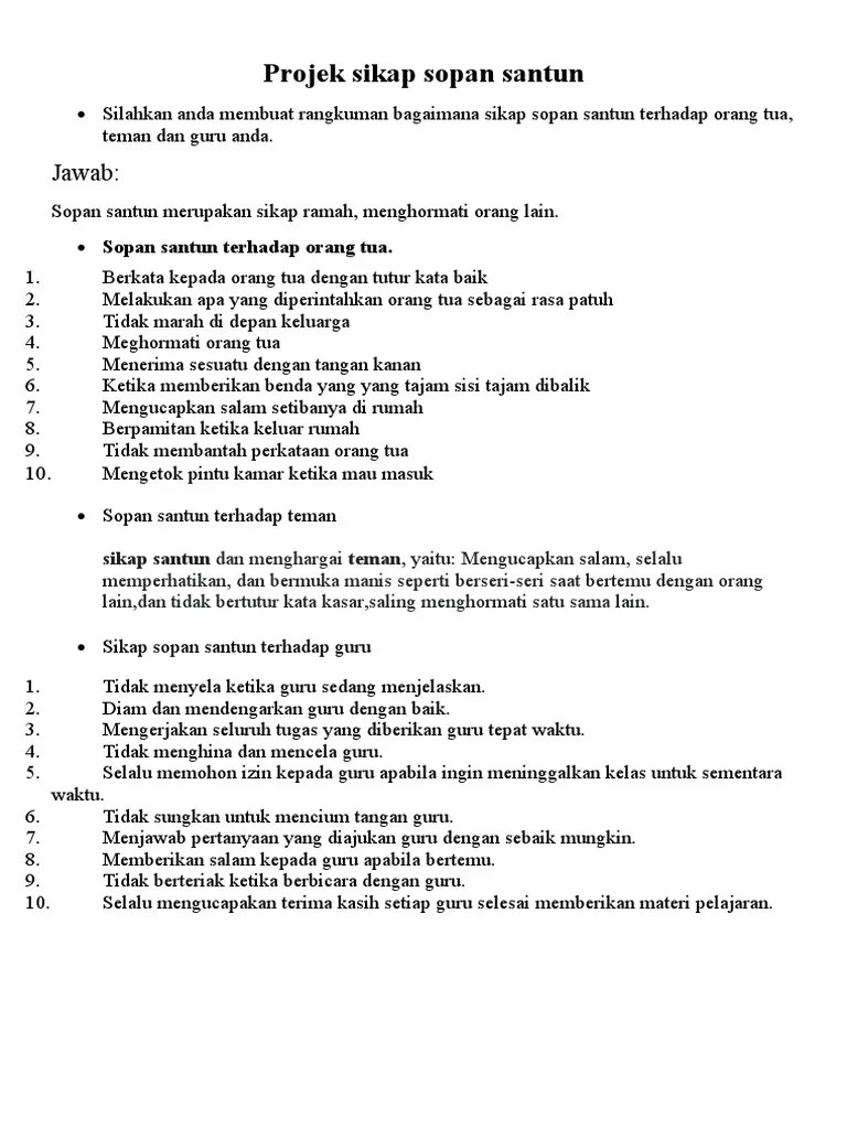 Projek Sikap Sopan Santun | PDF