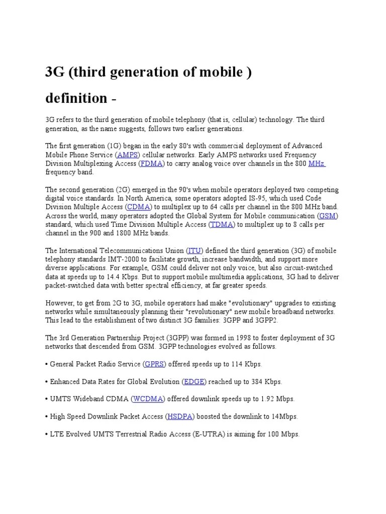 3G (Third Generation of Mobile) Definition Amps Fdma MHZ PDF 3