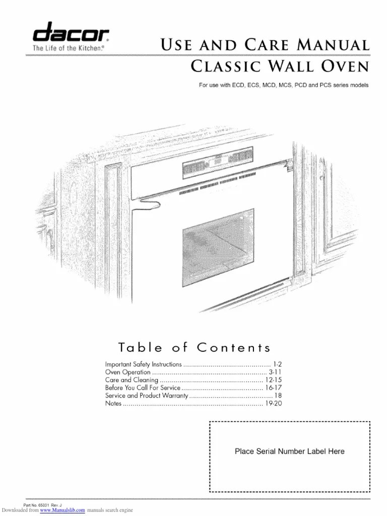 Dacor Use & Care Manual Wall Ovens PDF Baking Grilling