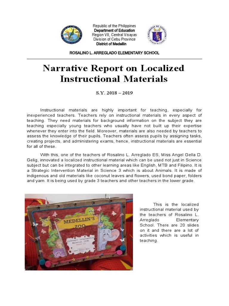 Narrative Report On Localized Instructional Materials PDF Education
