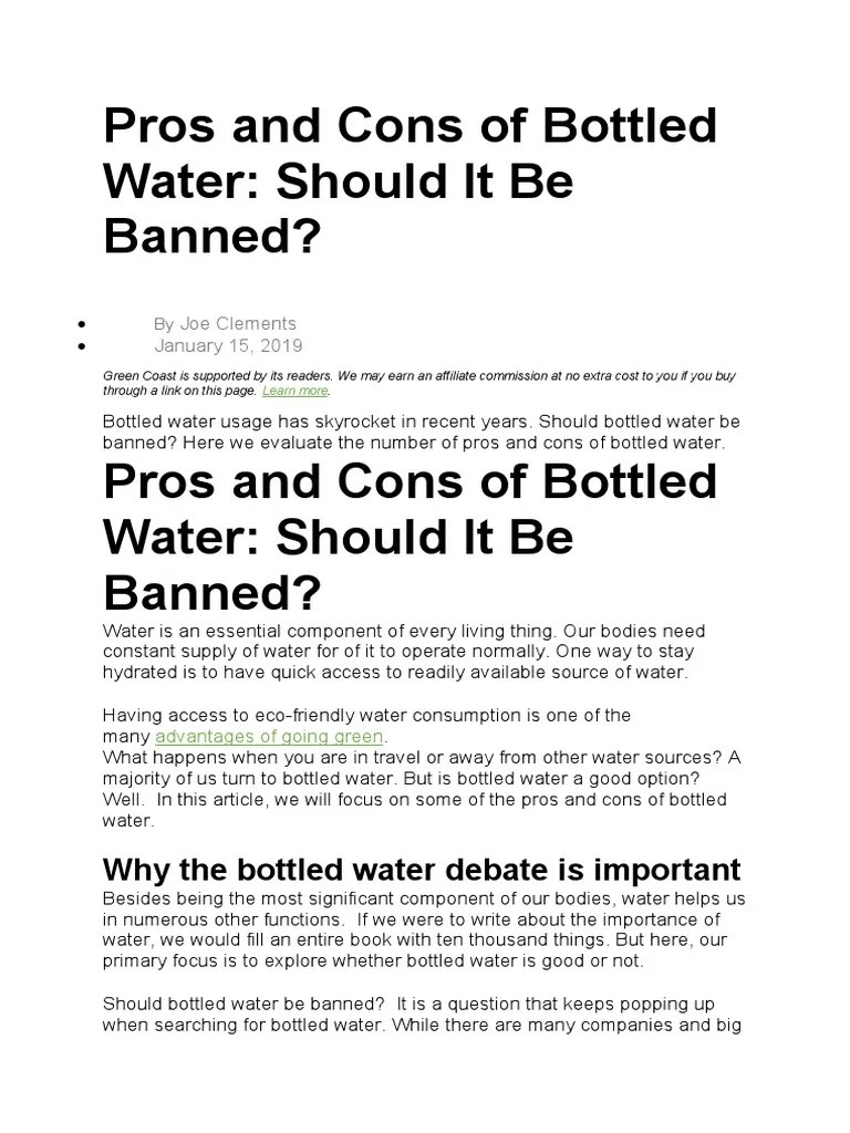 Pros and Cons of Bottled Water PDF Water Bottled Water