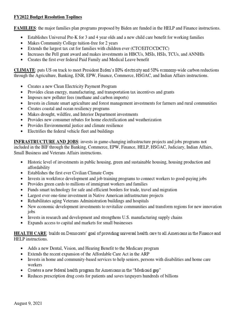 Topline Summary of FY2022 Budget Resolution PDF Infrastructure