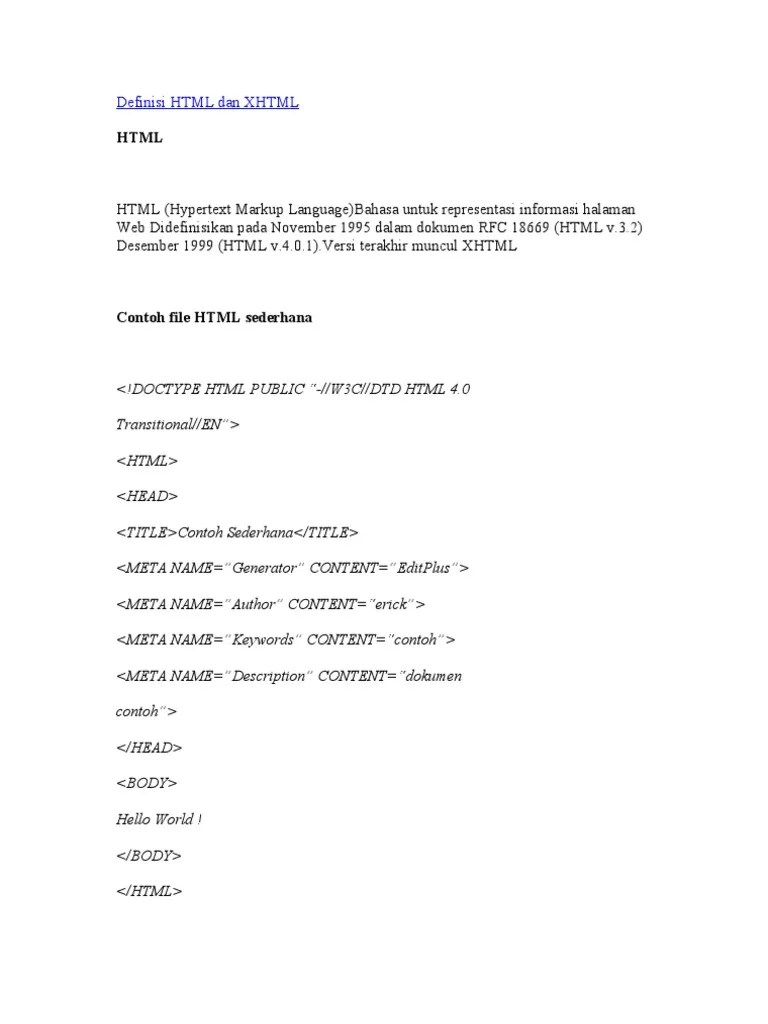 Definisi HTML Dan XHTML