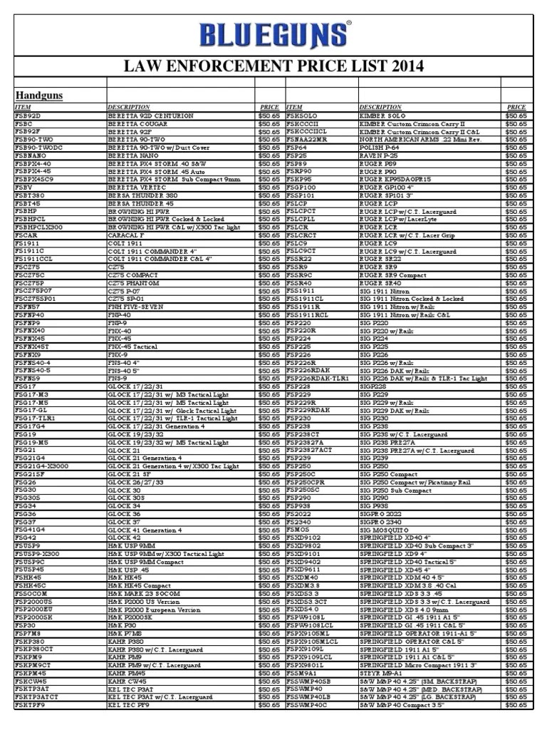 Law Enforcement Price List 2014 Handguns PDF Magazine (Firearms