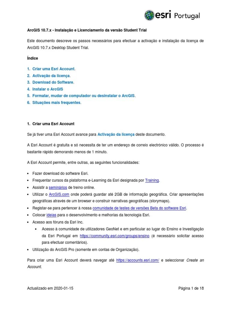 ArcGIS 10.7 Instalacao e Licenciamento Student Trial PDF Programas MacOs