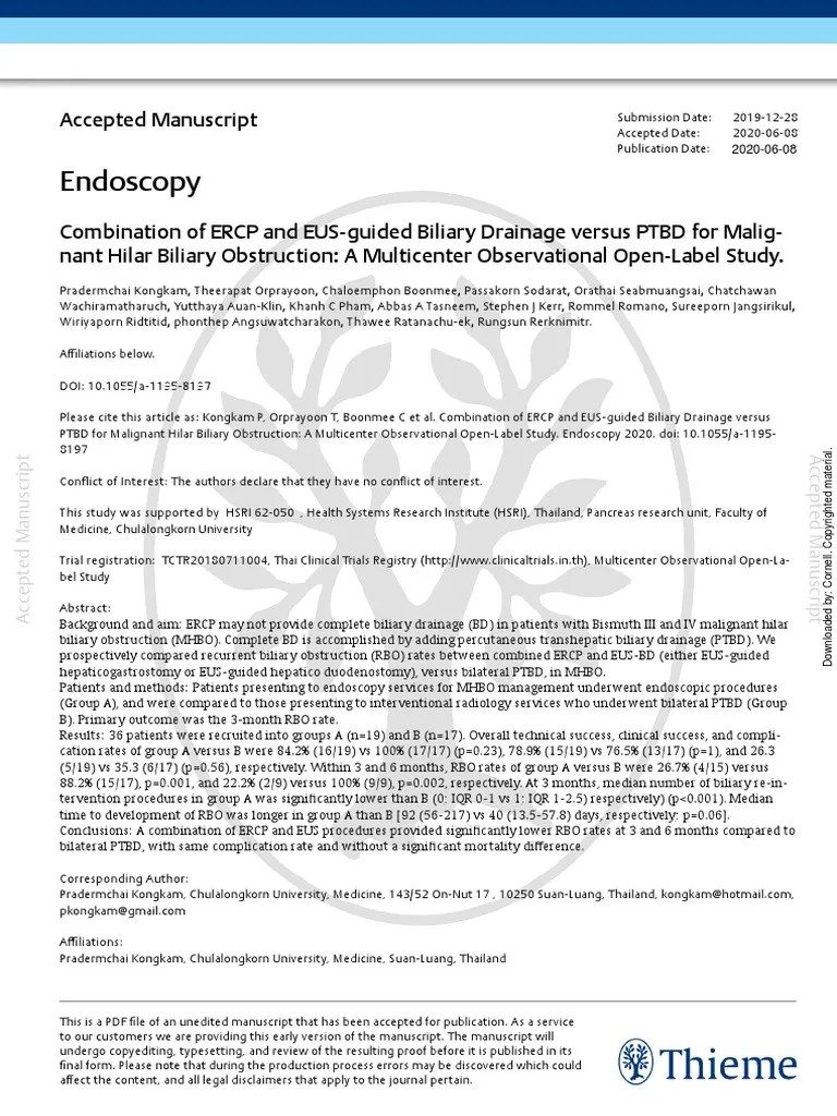 Endoscopy Accepted Manuscript PDF Bile Medical Specialties