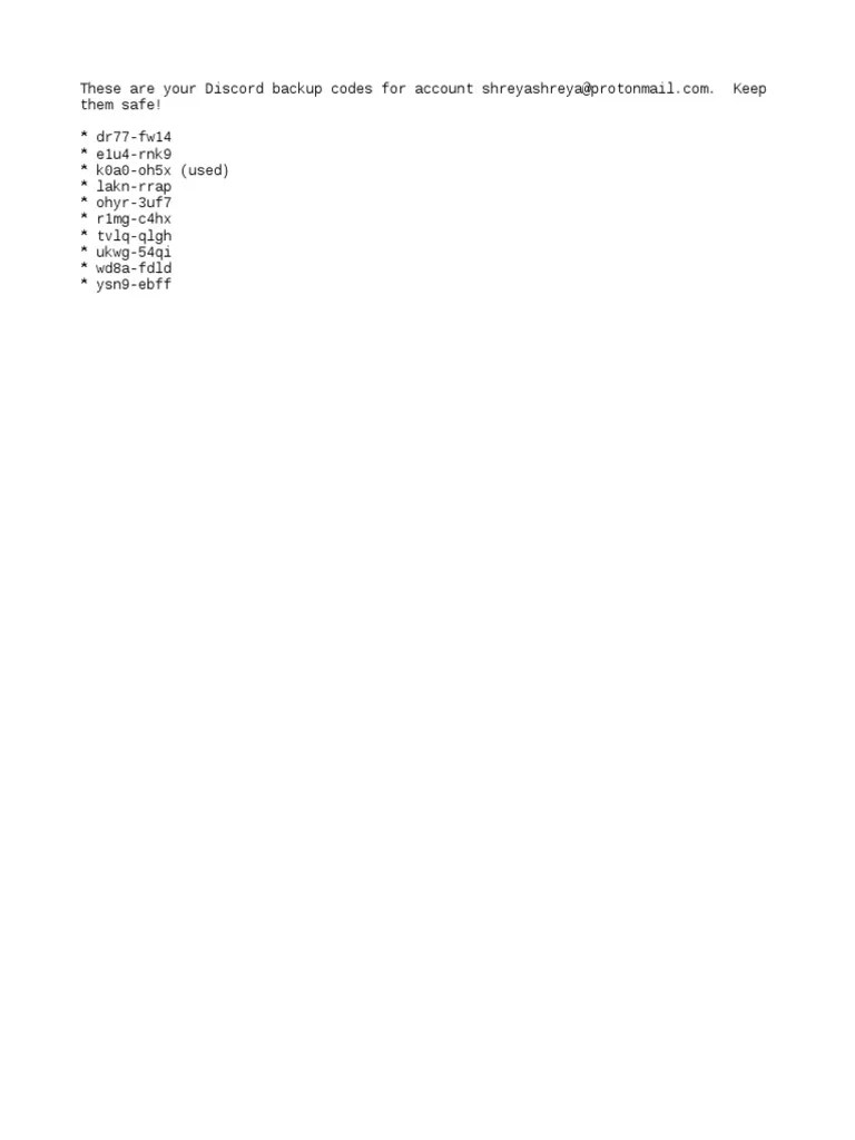 Discord Backup Codes PDF