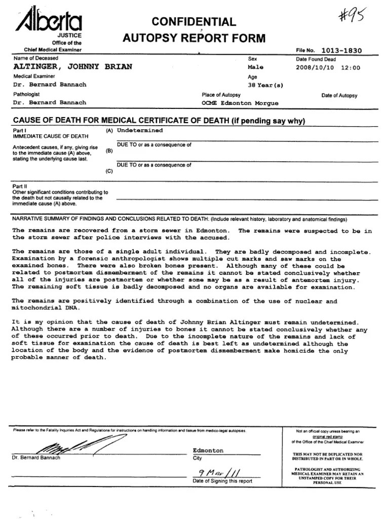 Altinger autopsy report