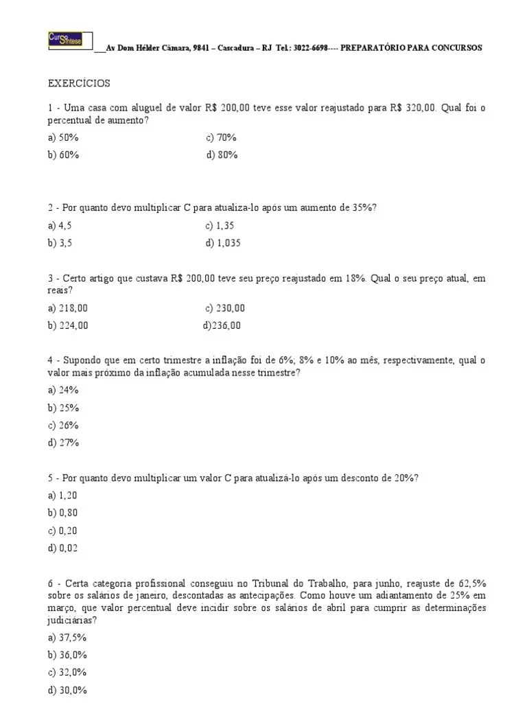 exercicios de porcentagem 1 Economias Business Avaliação gratuita