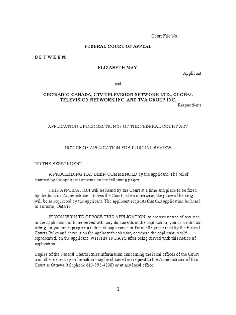 Federal Court Notice of Application FORM 301 v3 PDF Federal