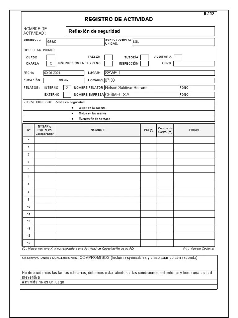 Formulario R112 (R. Critica RC10) PDF