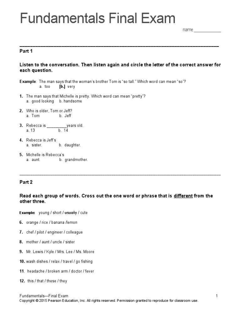 Top Notch Fundamentals Assessment Final Exam PDF Cuisine Foods