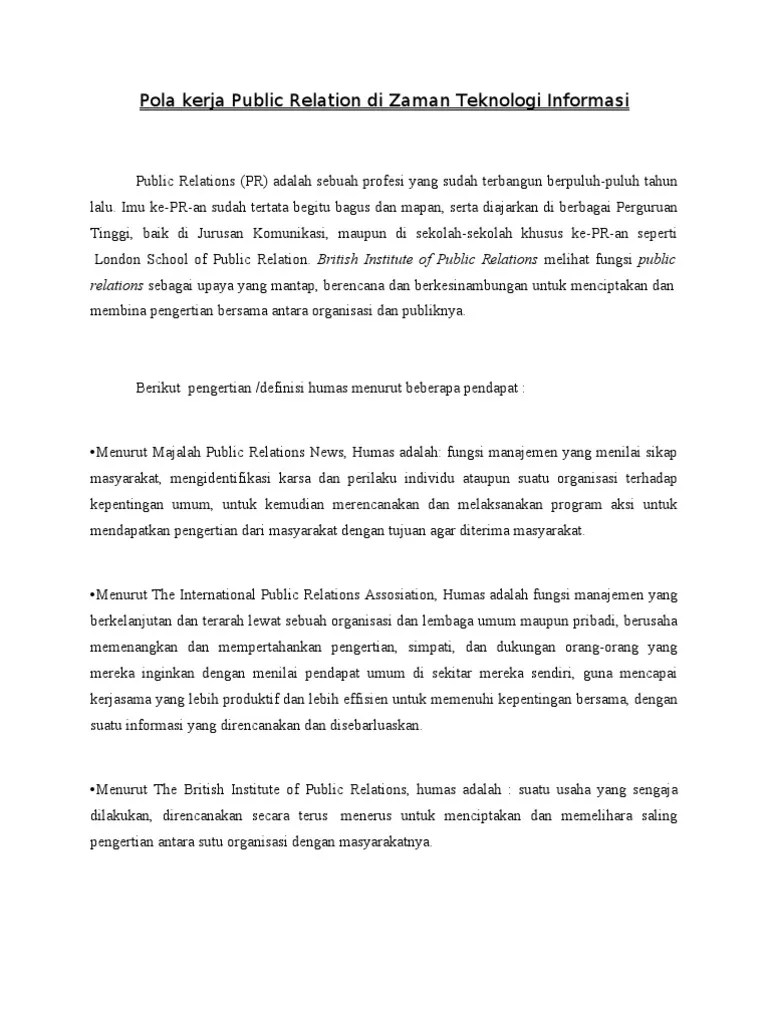 Pola Kerja Public Relation Di Zaman Teknologi Informasi | PDF