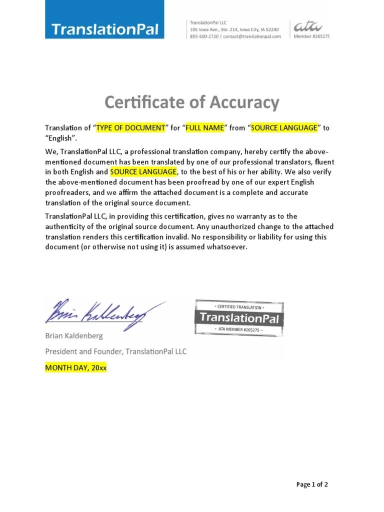 3822 Certificate of Accuracy Template PDF