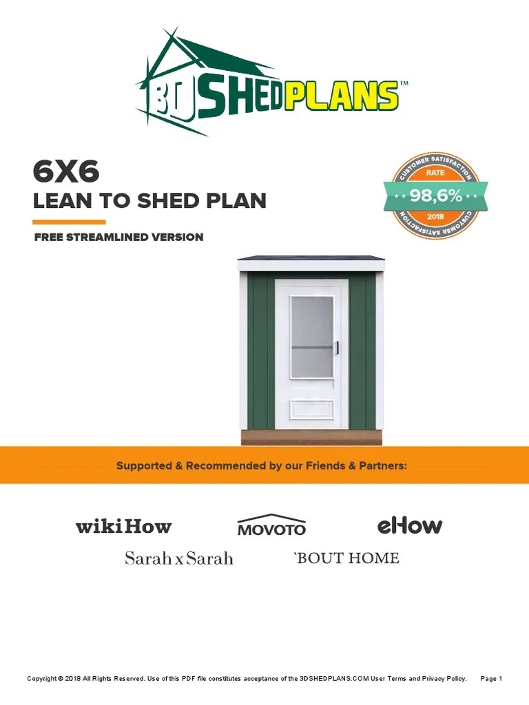 FREE 6X6 Lean To Shed Plan 3DSHEDPLANS 000922 PDF Wall Trademark