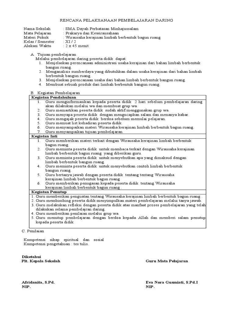 459937160 Rpp Daring Pkwu Kls Xi Docx | PDF