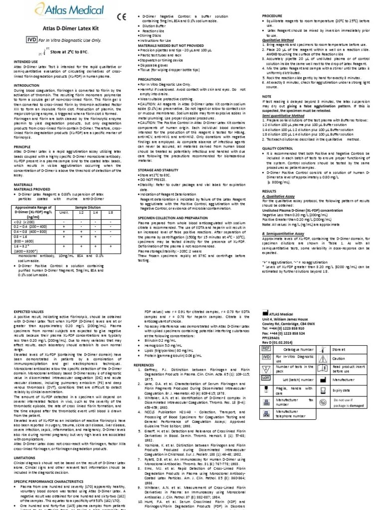 D.Dimer Package Insert PDF Body Fluids Medical Specialties