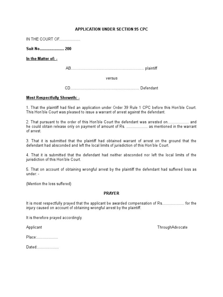 Application Under Section 95 CPC PDF