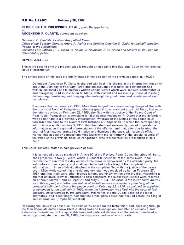 Revisiting an Identical Issue of Prescription in a Libel Case Applying