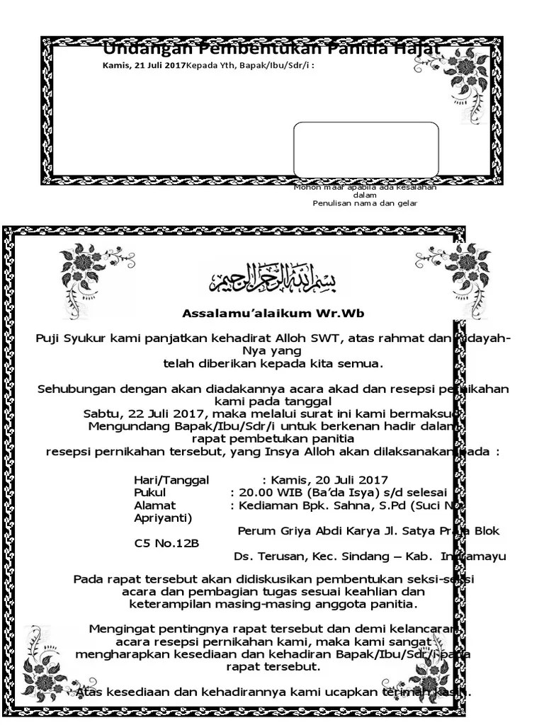 Contoh Surat Undangan Rapat Panitia Pernikahandoc | PDF