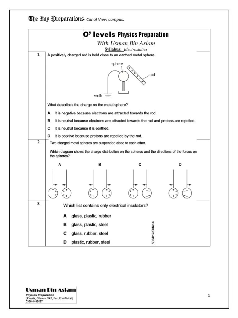 Electrostatics Worksheet 2 | PDF