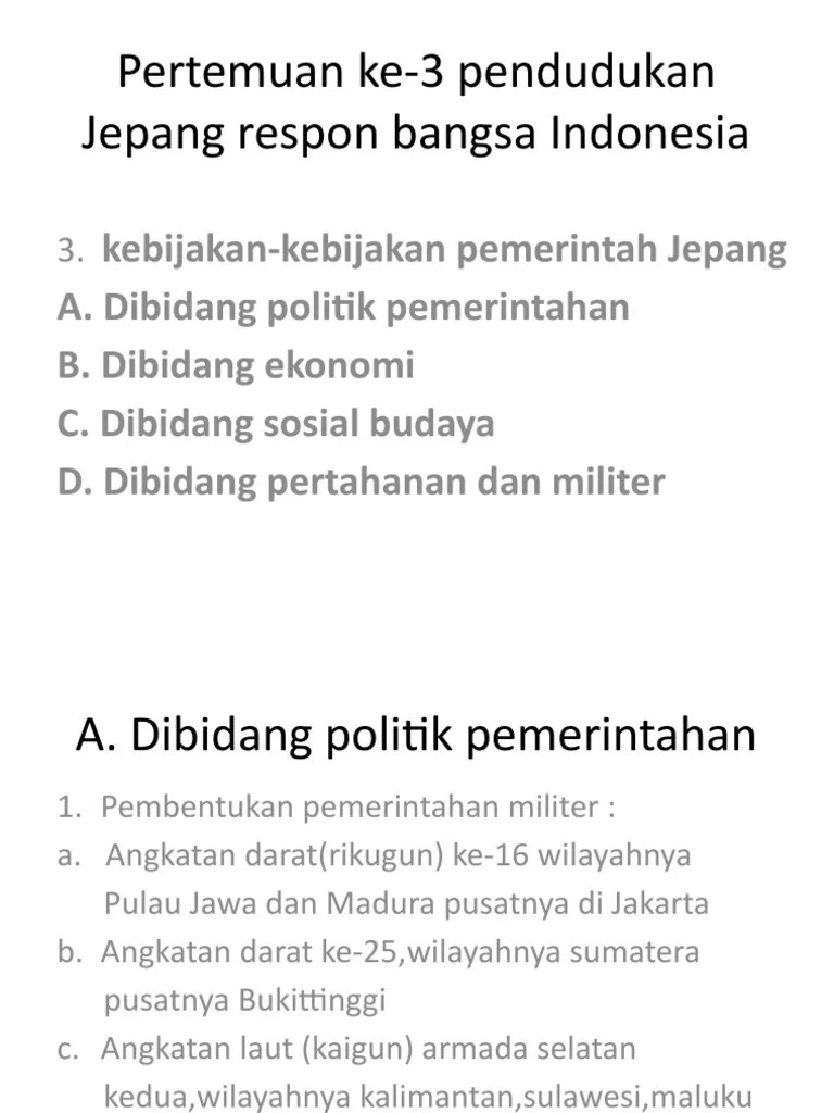 Pertemuan Ke-3 Pendudukan Jepang Respon Bangsa Indonesia | PDF