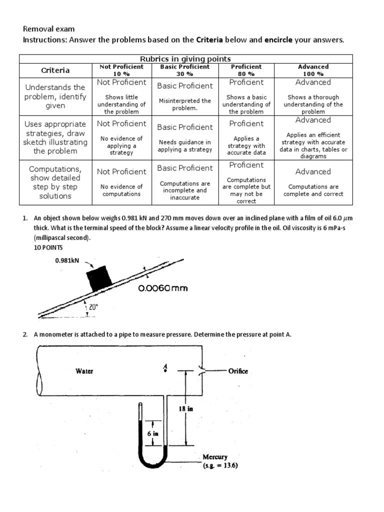 Removal Exam Instructions Answer The Problems Based On The Criteria