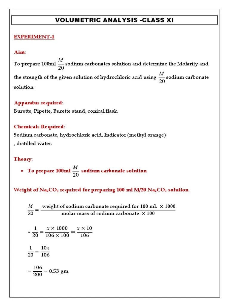 Class XI Practicals Procedure PDF Chemistry Titration