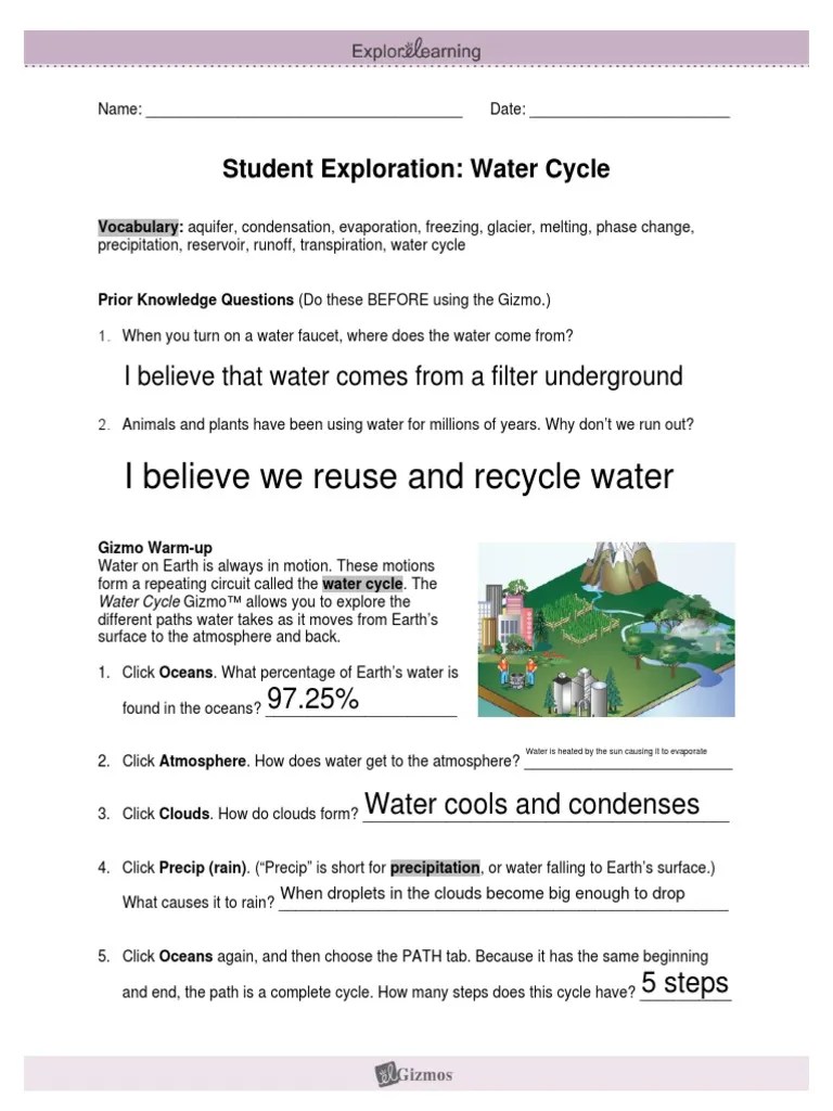 GIZMOS Water Cycle Lab PDF Water Cycle Water