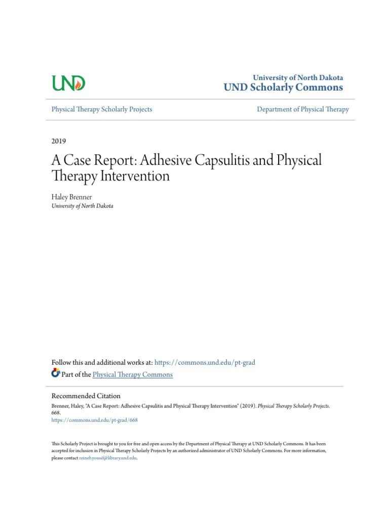 A Case Report Adhesive Capsulitis and Physical Therapy Intervent