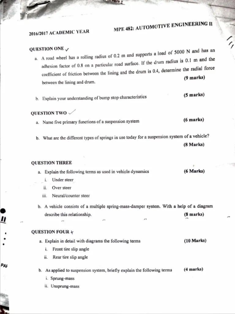 Automotive Exam Samples PDF