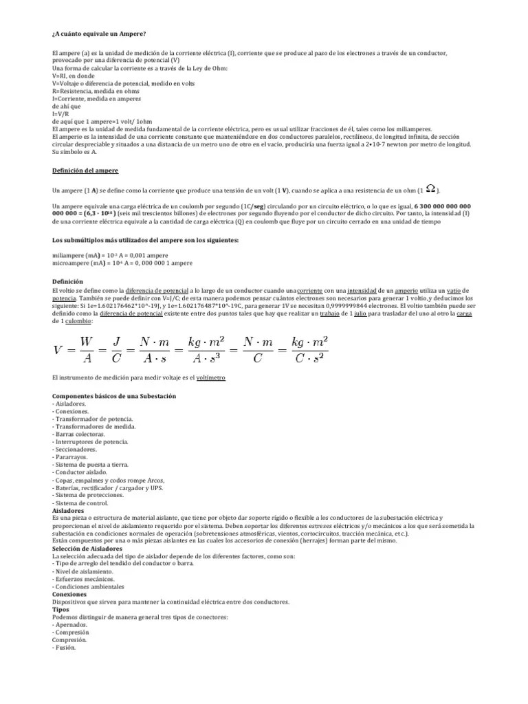 A Cuánto Equivale Un Ampere PDF Transformador Corriente eléctrica
