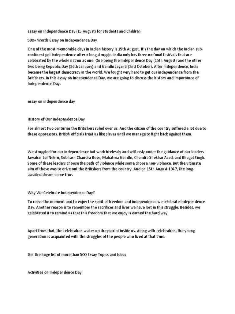 Essay On Independence Day PDF