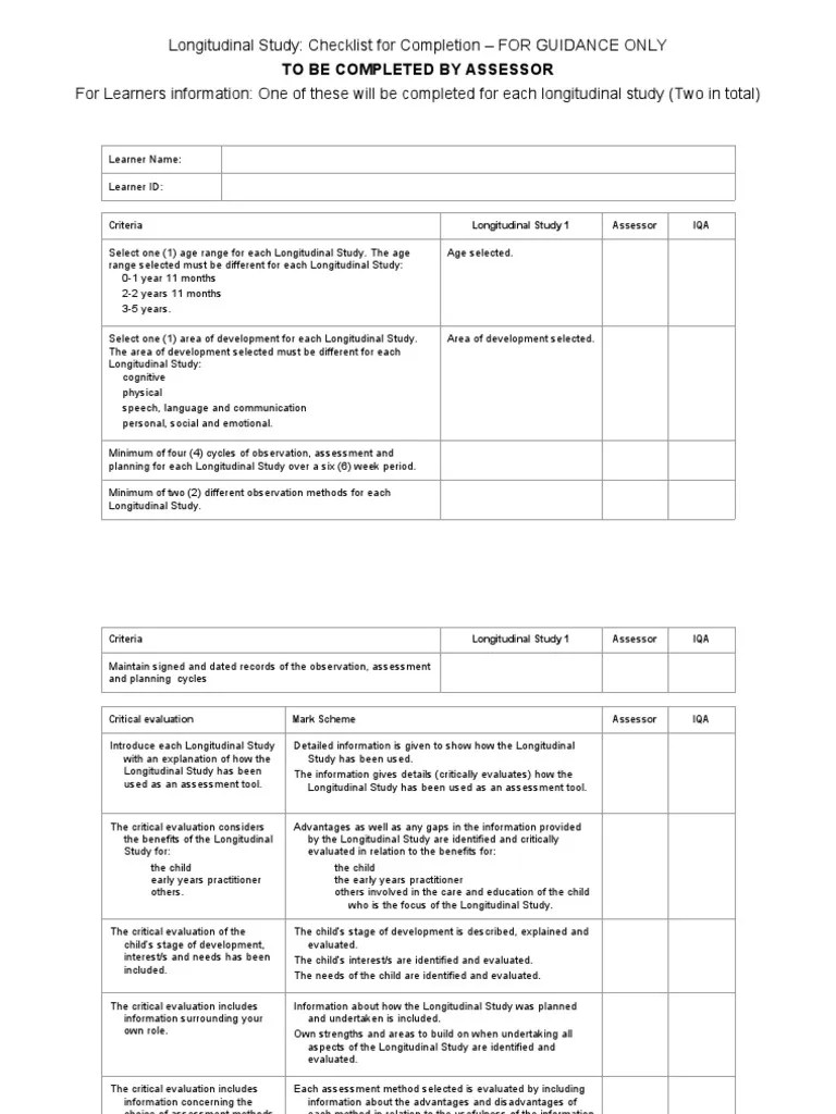 426Longitudinal Study Checklist For Learners PDF Evaluation Learning