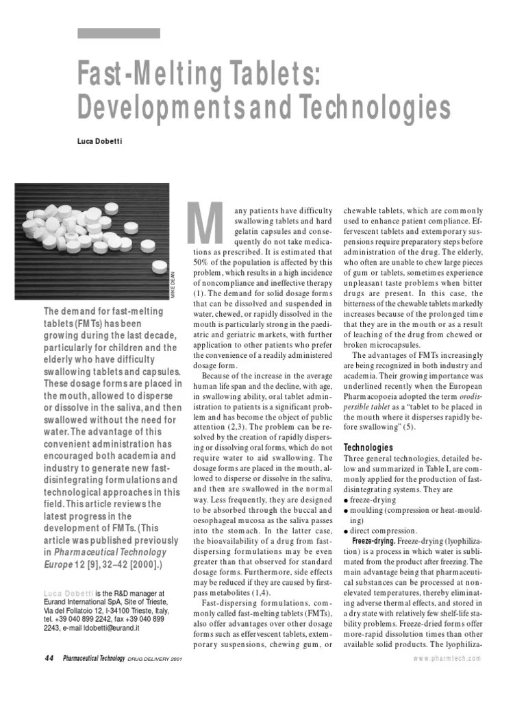 Fast Dissolving Tablets PDF Tablet (Pharmacy) Solubility