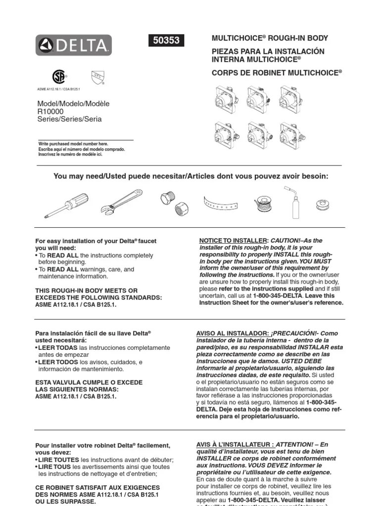 Delta Faucet Installation Manual Implementos domésticos Materiales