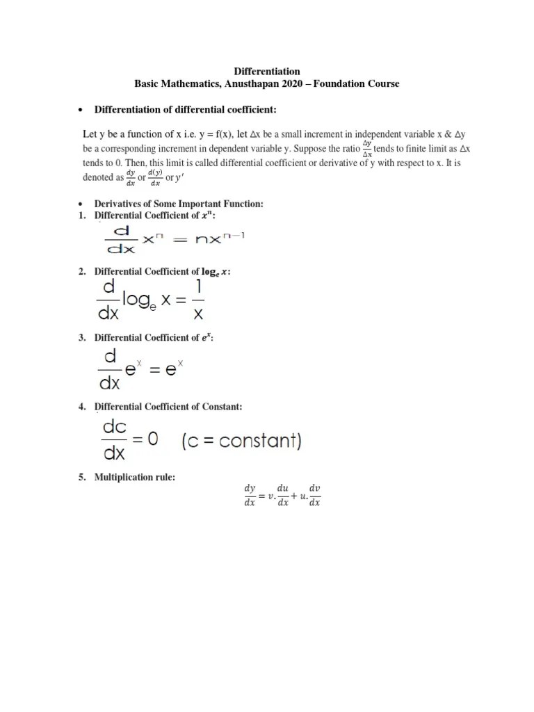 Differentiation of Differential Coefficient Let y Be A Function of X I