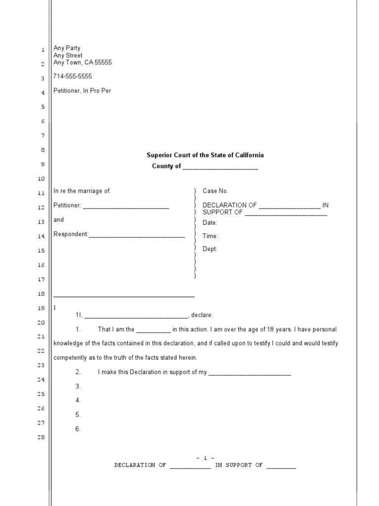 Sample Declaration for California