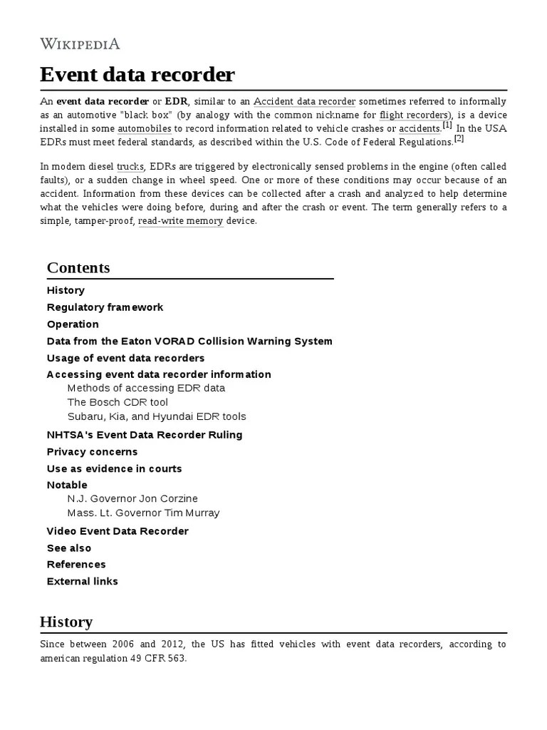 Event Data Recorder PDF Vehicles Transport