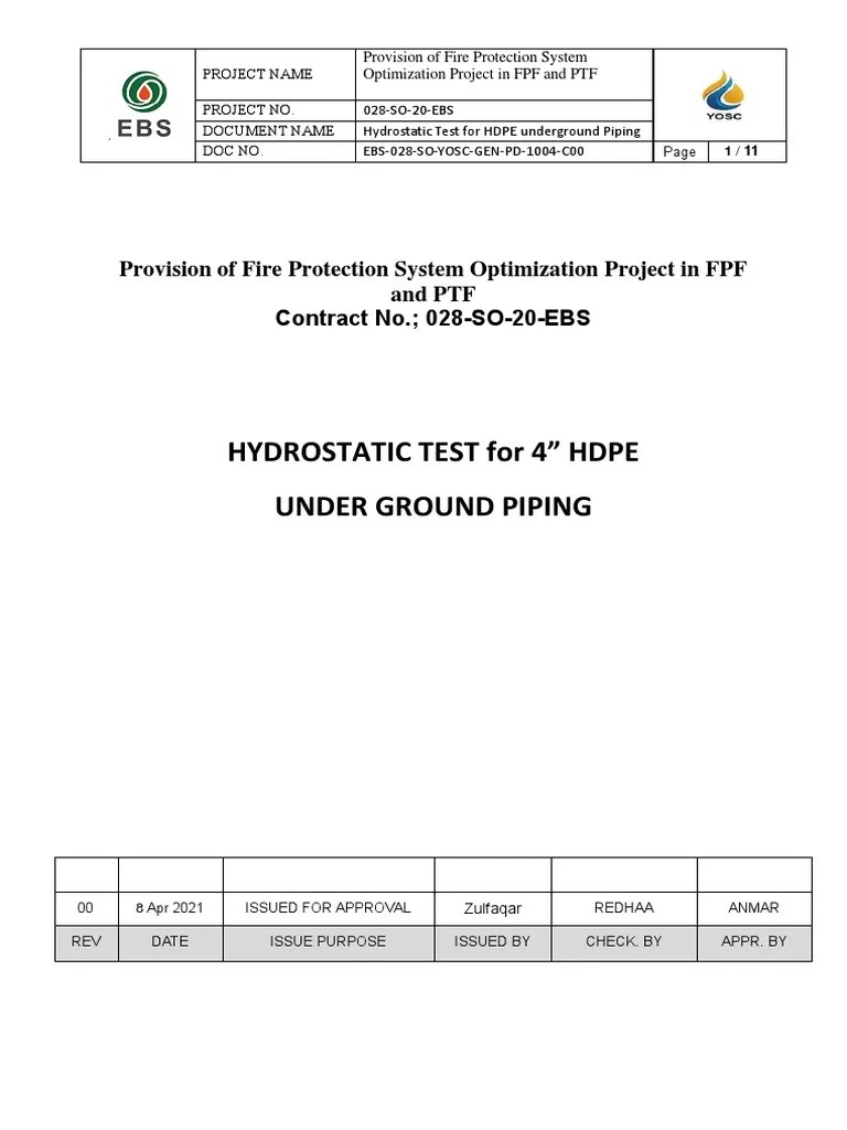 Hydrostatic Test For 4" Hdpe Under Ground Piping PDF Pipe (Fluid