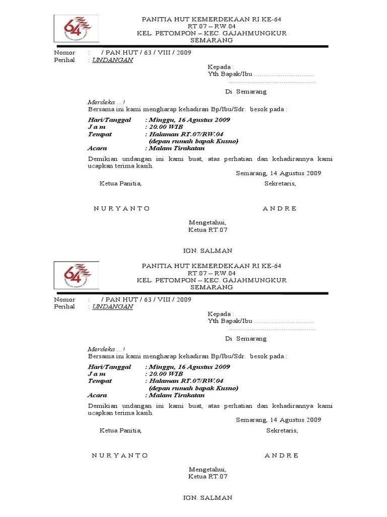 87 Contoh Undangan Acara Tirakatan Terbaru