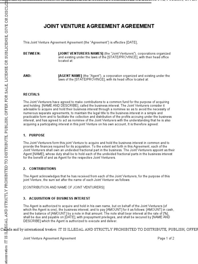 Joint Venture Agreement Agreement Joint Venture Treaty