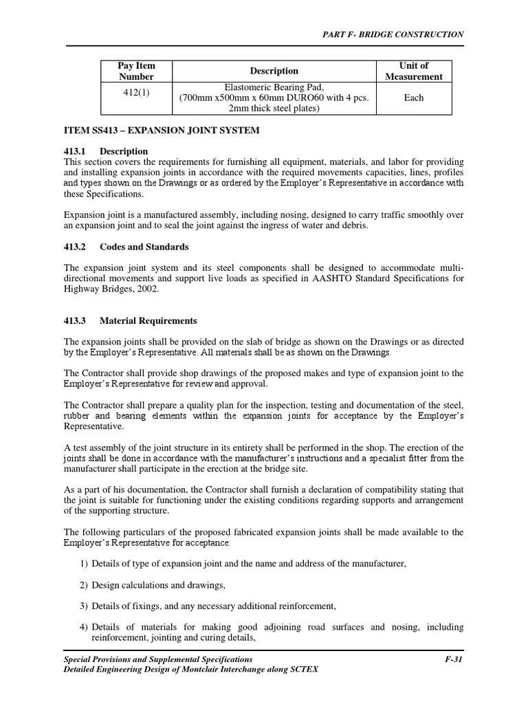 Specs Expansion Joint PDF Road Specification (Technical Standard)