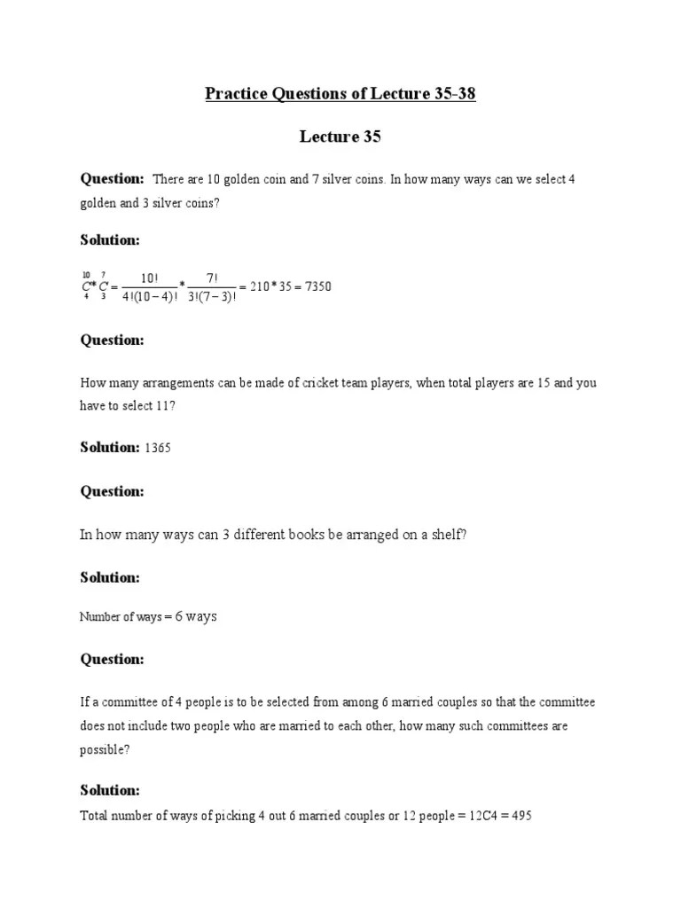 Practice Questions of Lecture 3538 in How Many Ways Can 3 Different