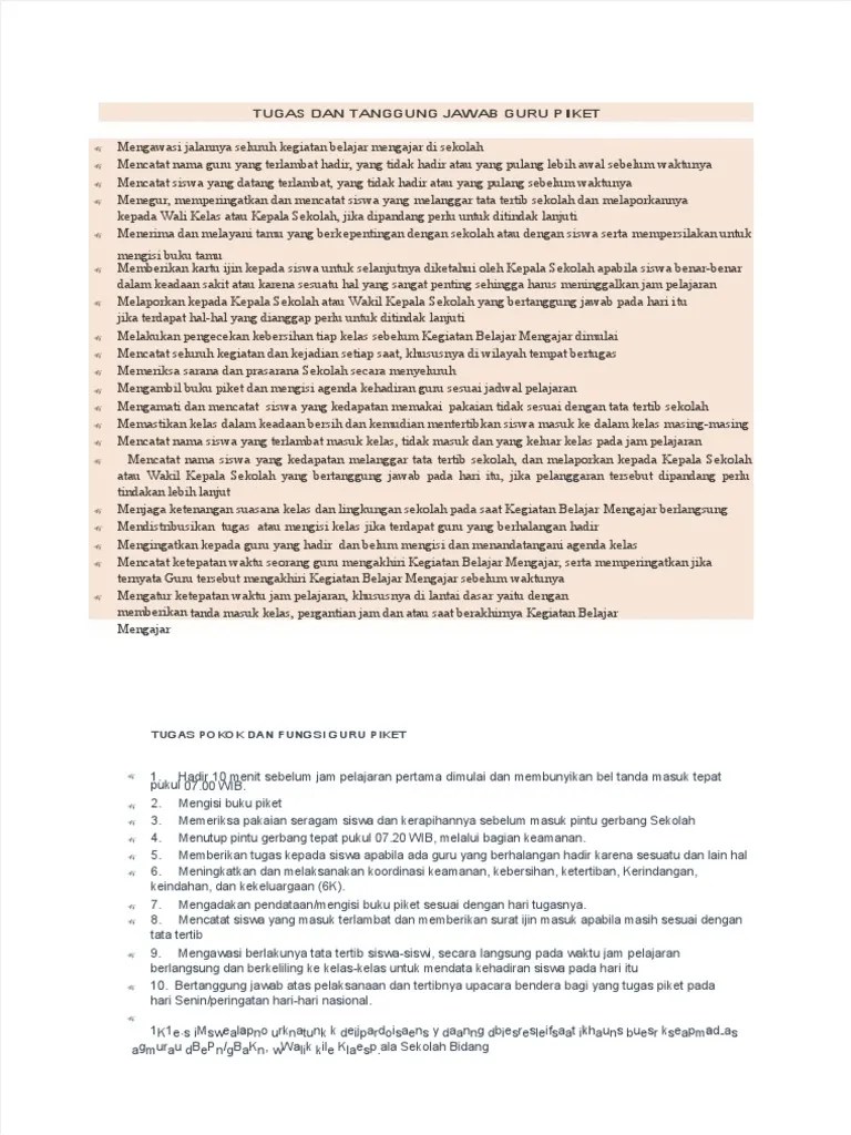 PDF Tugas Dan Tanggung Jawab Guru Piketdocx | PDF