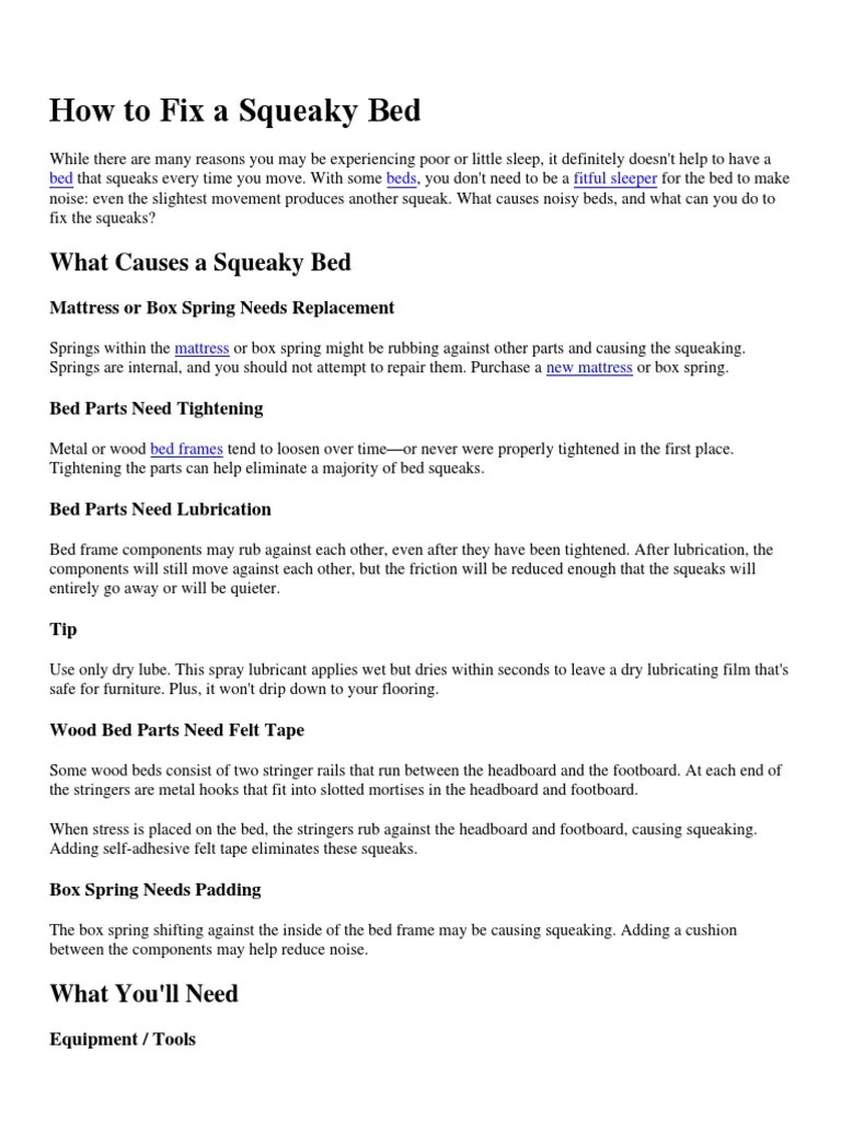 How To Fix A Squeaky Bed PDF Bed Mattress