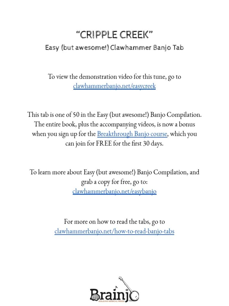 Clawhammer Banjo TAB For CRIPPLE CREEK (Easy Banjo) PDF