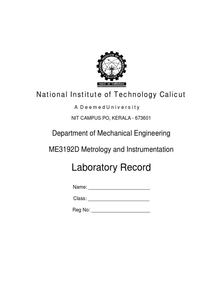 Metrology Lab Fair Record Format PDF Calibration Screw