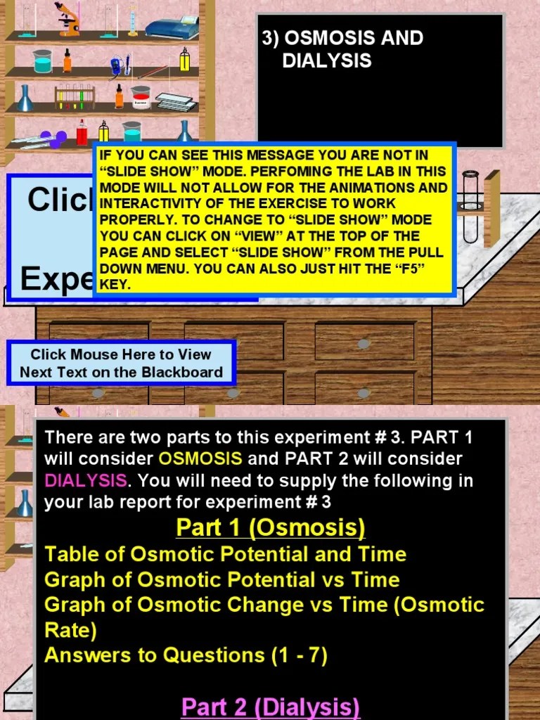 Click Here To Start Experiment 3 3) Osmosis and Dialysis PDF