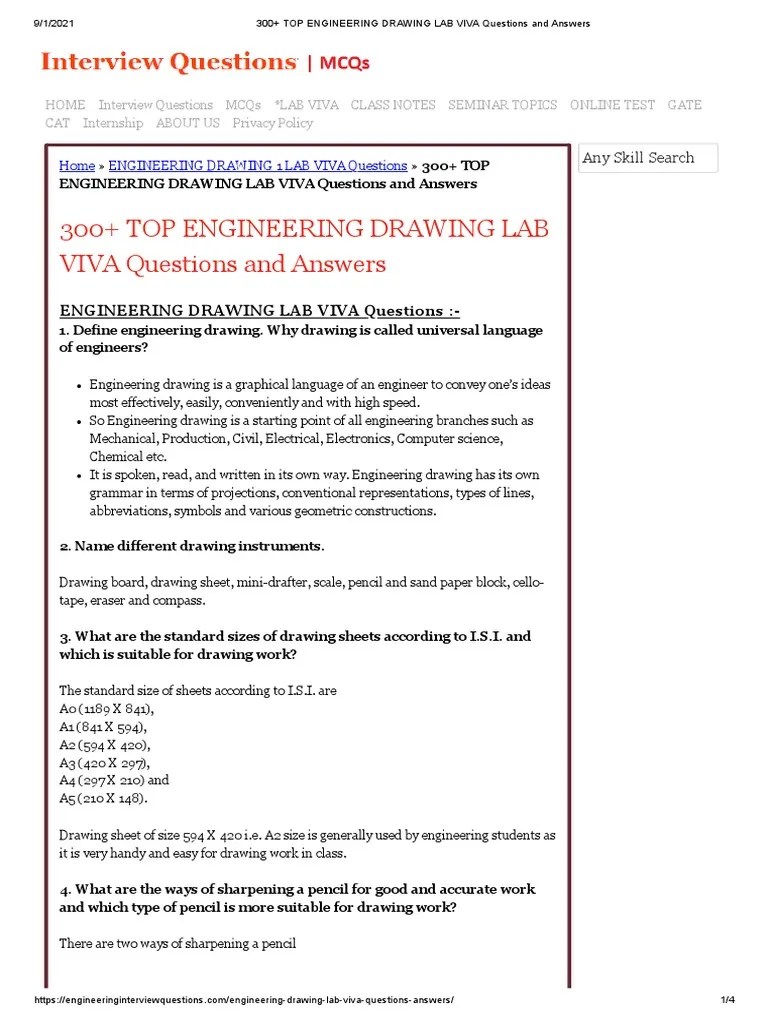 300+ Top Engineering Drawing Lab Viva Questions and Answers PDF